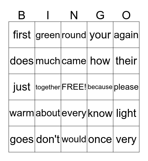 Jayden's Bingo Card