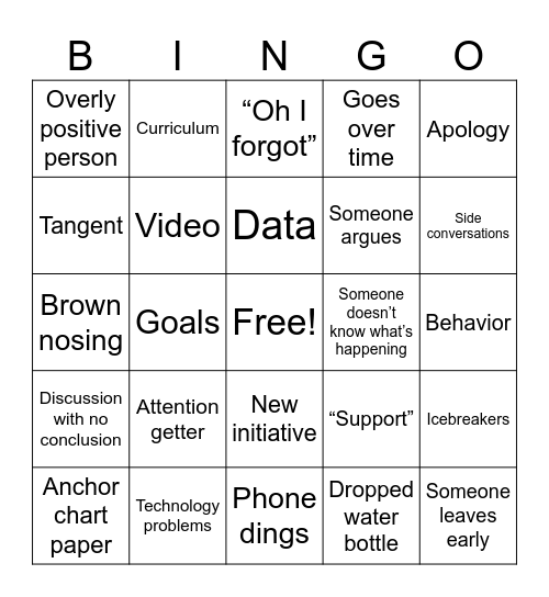 Back to School Bingo Card