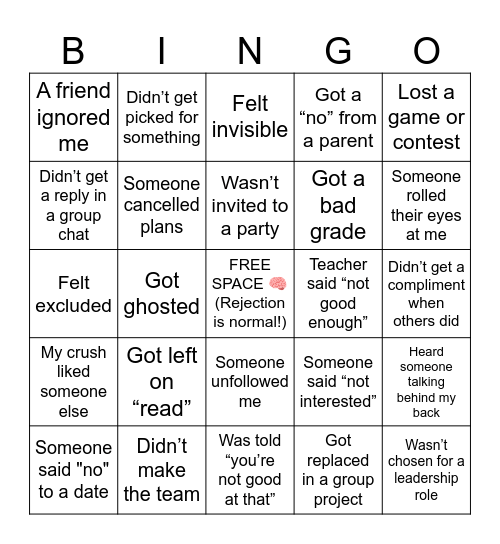 Rejection Bingo Card