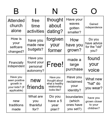 DivorceCare BINGO - freedom edition Bingo Card