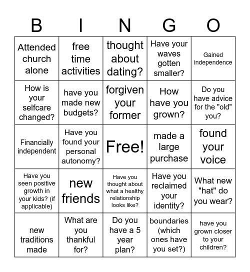 DivorceCare BINGO - freedom edition Bingo Card