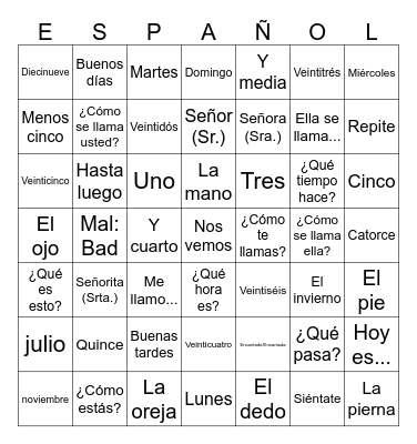 "Para Empezar" Bingo Card