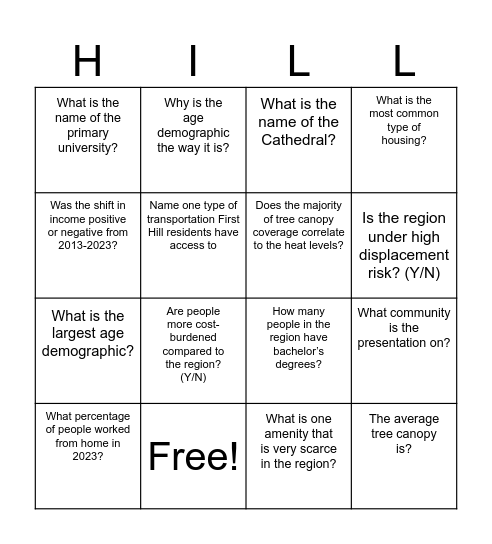 F  I  R  S  T Bingo Card