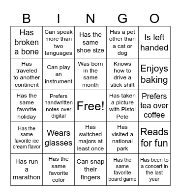 Find Someone Who... Bingo Card
