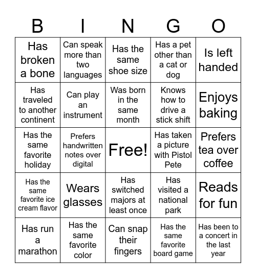 Find Someone Who... Bingo Card