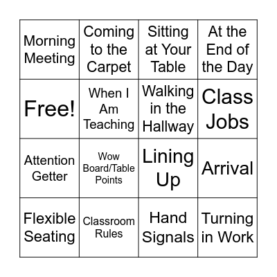 Class Rules & Procedures Bingo Card