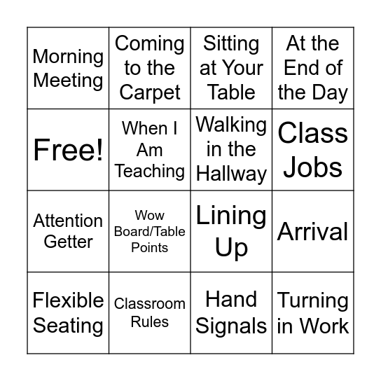 Class Rules & Procedures Bingo Card