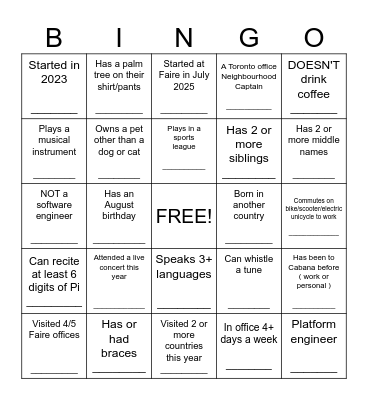 Icebreaker Bingo! Name:___________ Bingo Card