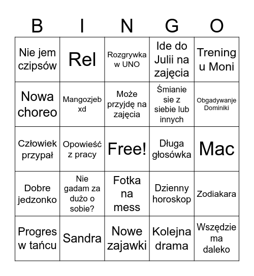 Maciej Bingo Card