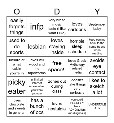 ODY Bingo Card