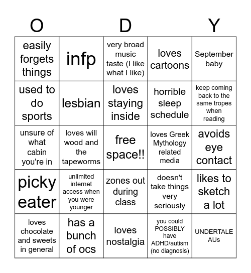 ODY Bingo Card