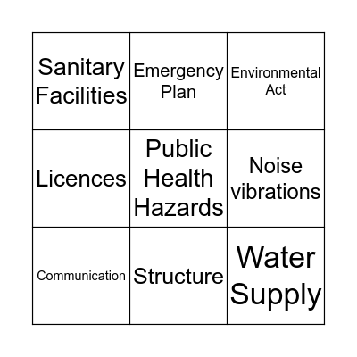 Health and Safety Bingo Card
