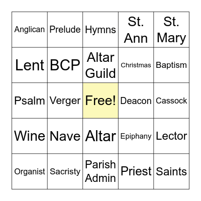 EPISCOPAL  BINGO! Bingo Card