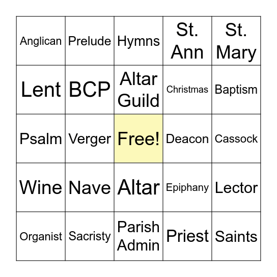 EPISCOPAL  BINGO! Bingo Card