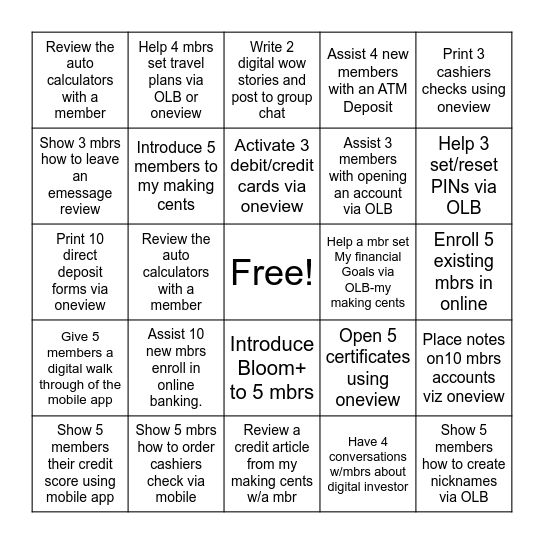 Digital Bingo Card