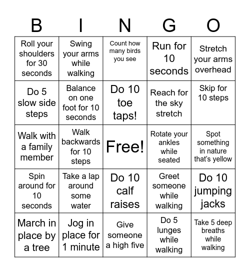 DaVita's Move it With Purpose Bingo Card
