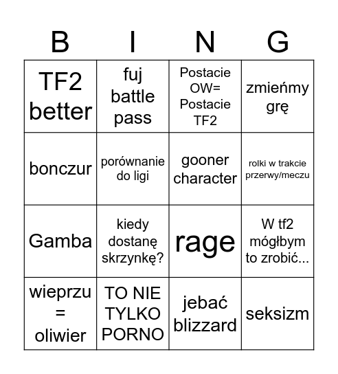 Karkix while overwatch Bingo Card