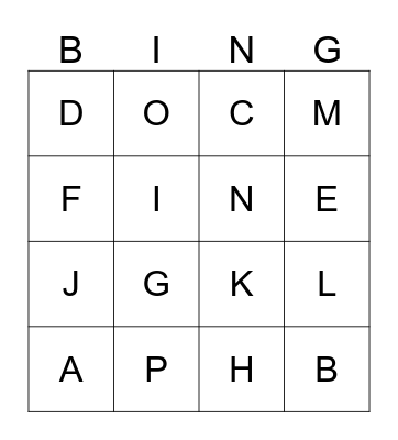 Alphabet Bingo Card