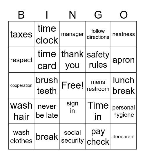 Work words Bingo Card