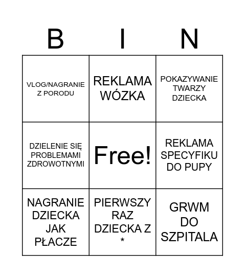 SHARENTINGOWE BINGO Card