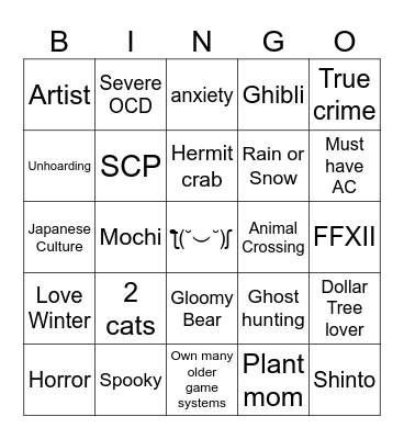 Bu-ngo Bingo Card
