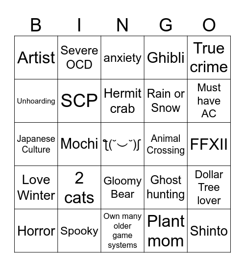 Bu-ngo Bingo Card