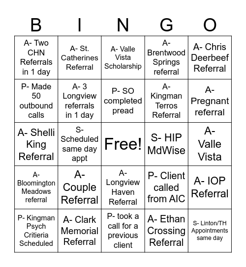 Untitled Bingo Card