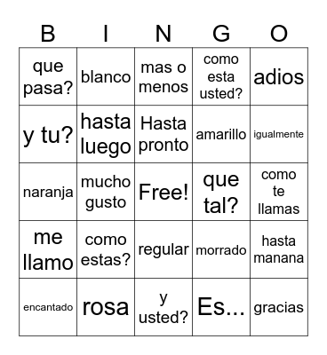 Spanish Greetings Bingo Card