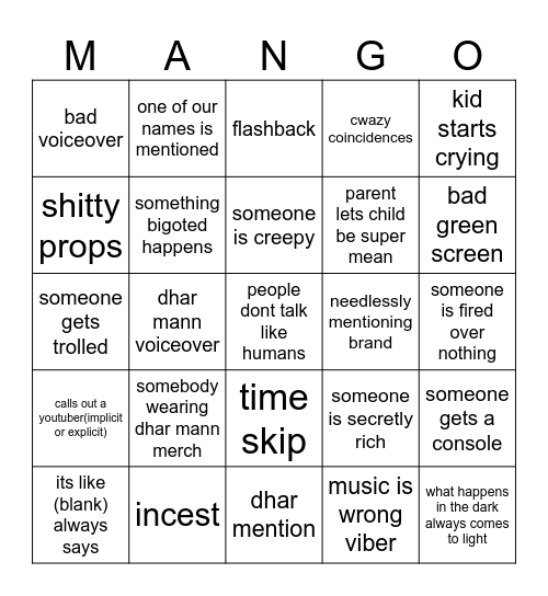 dhar mango Bingo Card