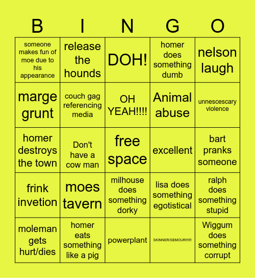 Simpsons bingo Card