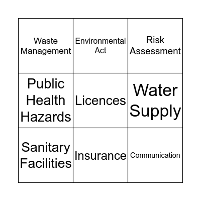 Health and Safety Bingo Card
