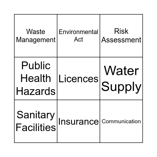 Health and Safety Bingo Card