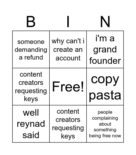 support Bingo Card