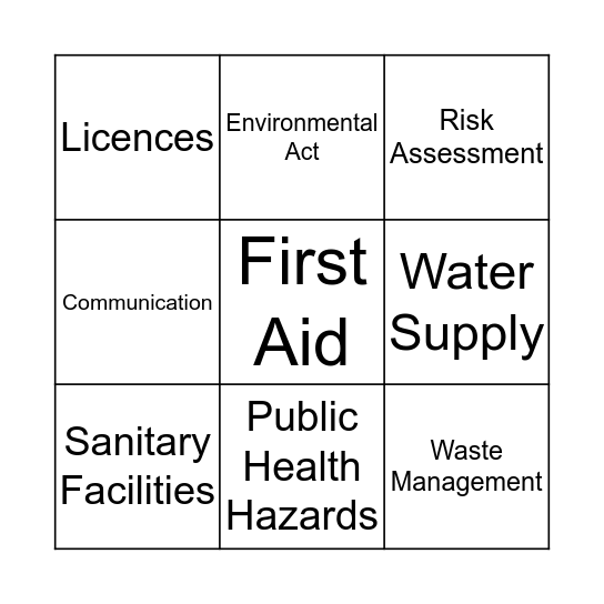 Health and Safety Bingo Card