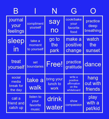 Self Care Bingo Card