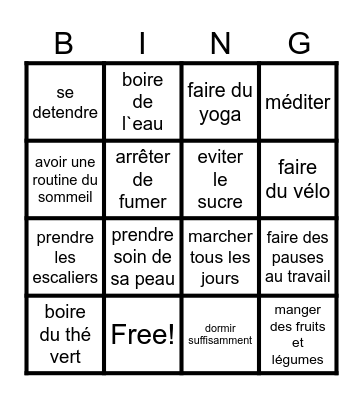 Healthy habits and Daily routines Bingo Card