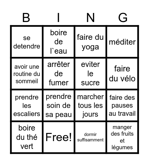 Healthy habits and Daily routines Bingo Card