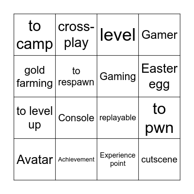 Gaming vocabulary Bingo Card