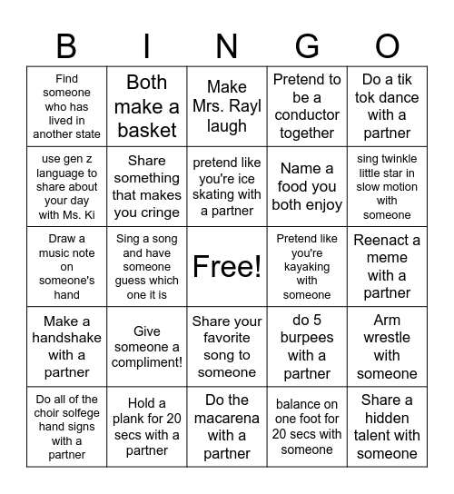 CHOIR BINGO! Bingo Card