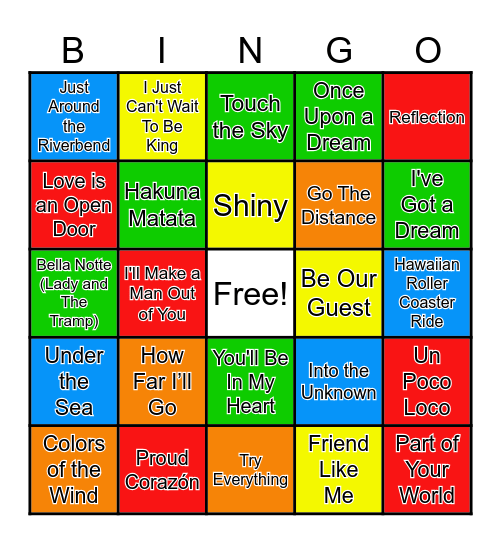 Disney Music Bingo Card