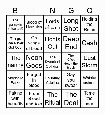 Romance Book Bingo Card