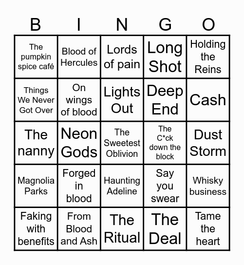 Romance Book Bingo Card
