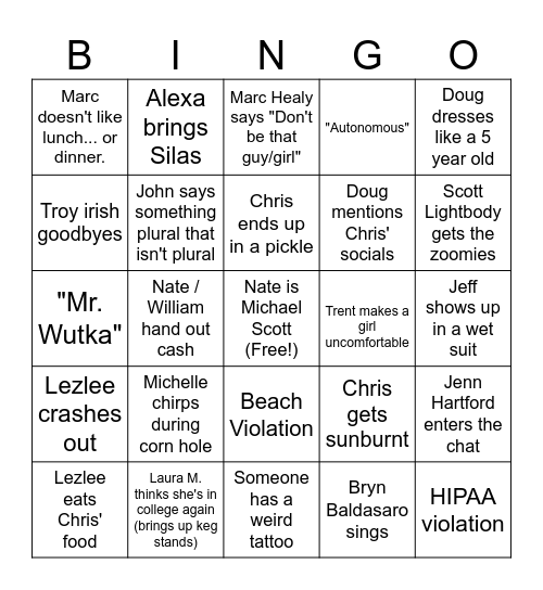 2025 Beach Days Bingo Card