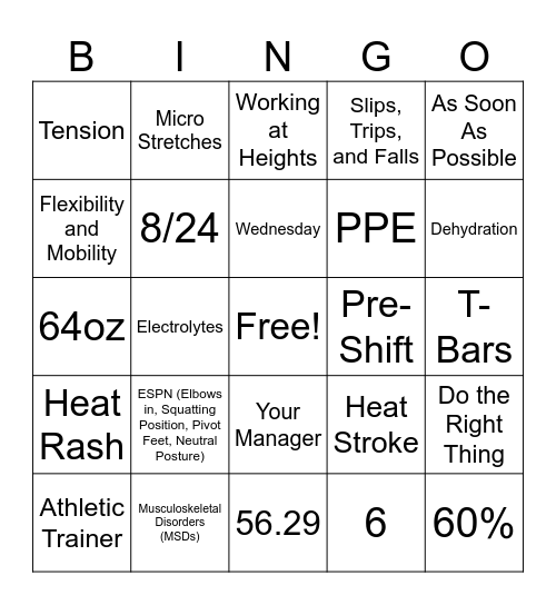 Ergonomic BINGO Card