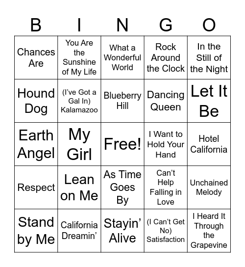 Timeless Favorites Bingo Card