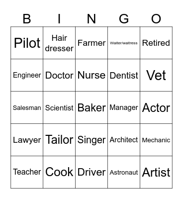 Occupations Bingo Card