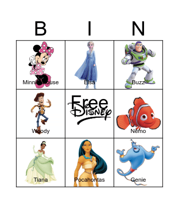 Disney Characters Bingo Card