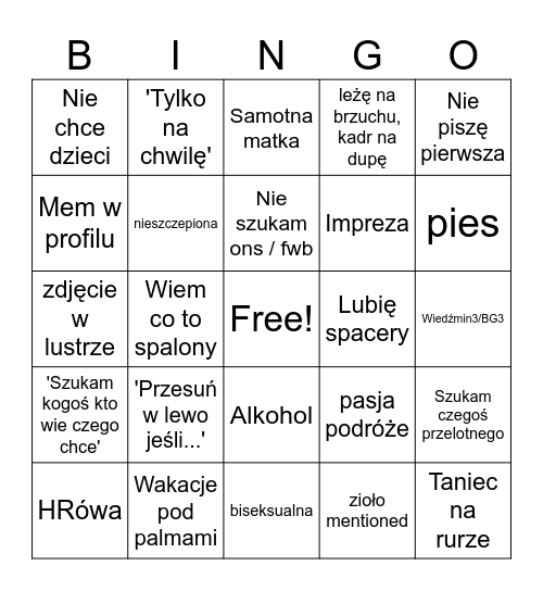Tinder Wilson - beta Bingo Card