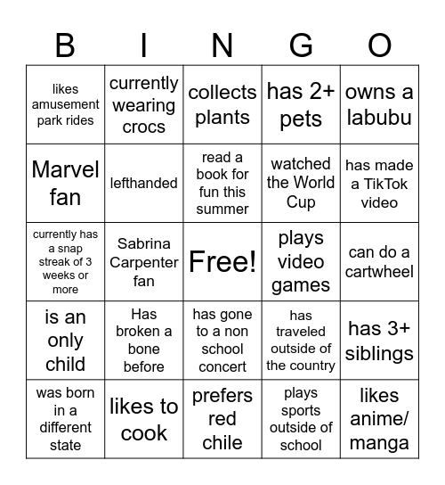 Advisory Bingo Card