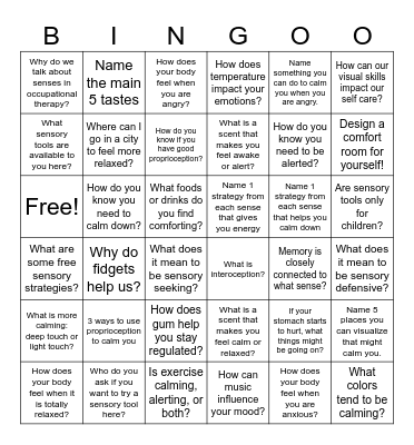 Sensory Bingo Card